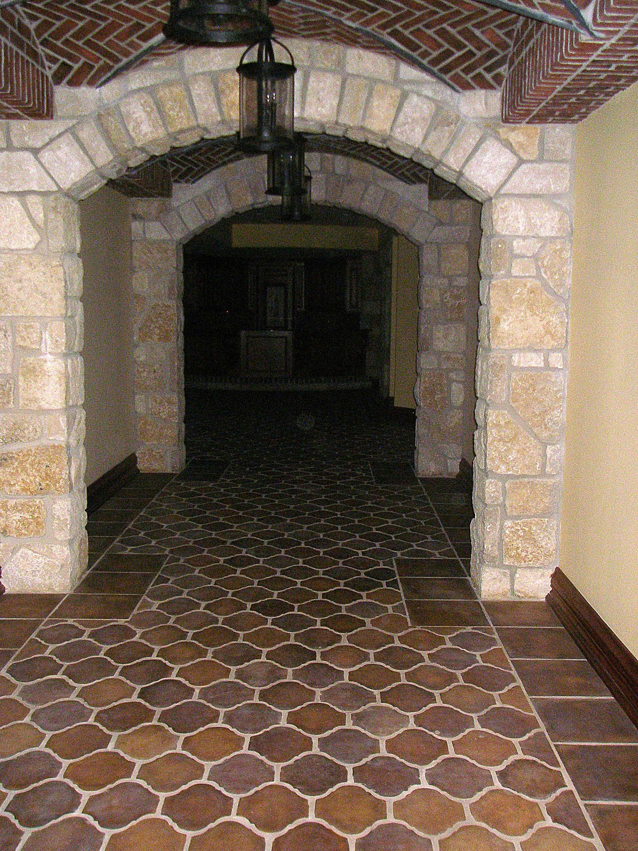Concrete floor tiles in basement