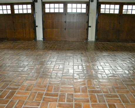 Concrete tiles garage floor wax on finish