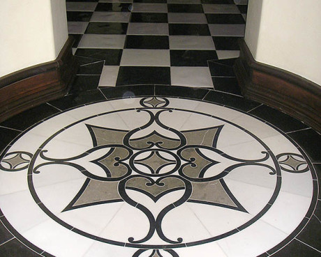 Gorgeous grand foyer floor with custom cut medalion