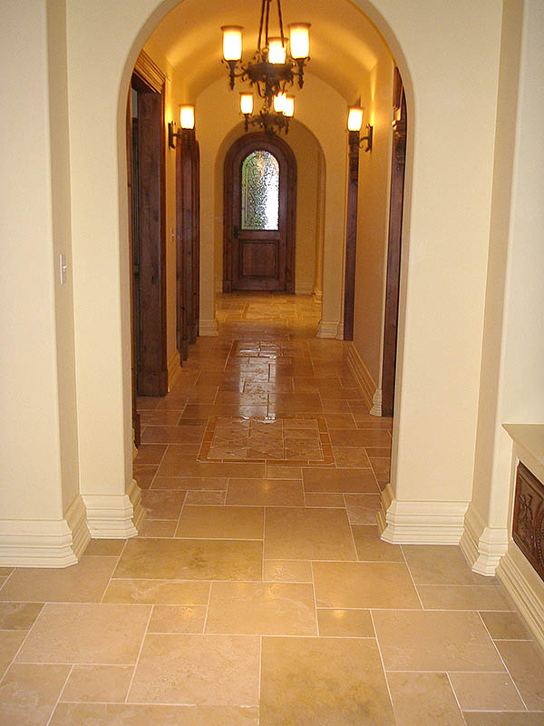 Hallway with french limestone tiles floor