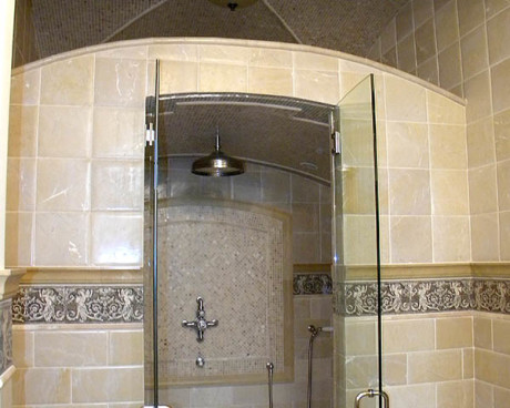 Master bathroom shower with double ceiling