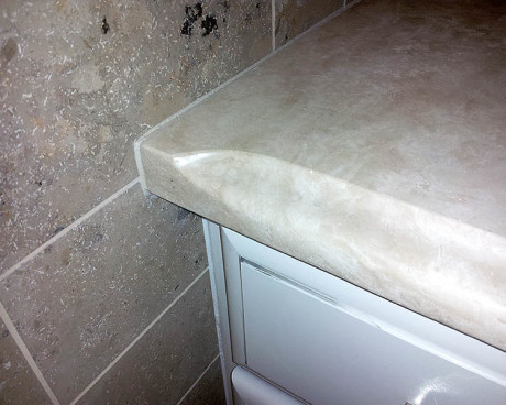 Ogee-Edge travertine countertop