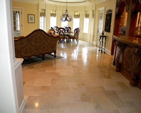 Satin finish french limestone floor