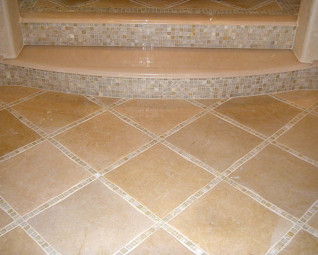 Stone bathroom floor with white onyx