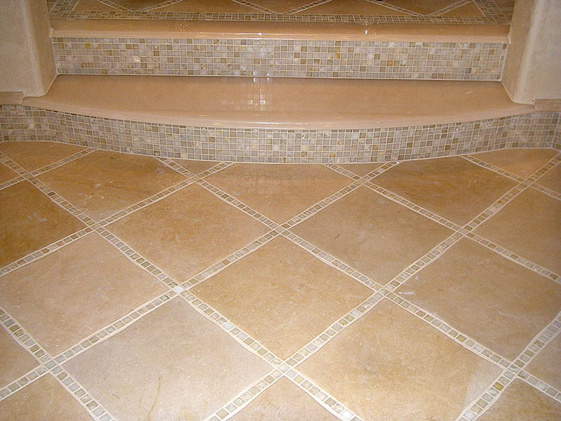 Stone bathroom floor with white onyx
